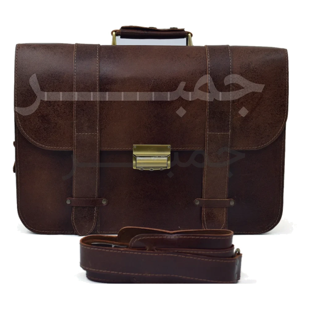 کیف اداری تک قفل دوبند کوروش  چرم طبیعی جمبر - تصویر 5